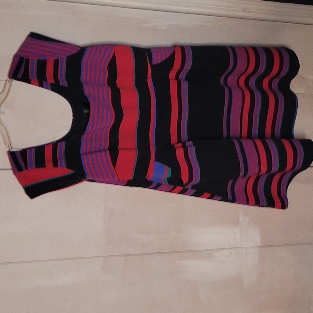 Bright Stripe Plus Cap Sleeve Dress Skater Skirt Pocket 24W